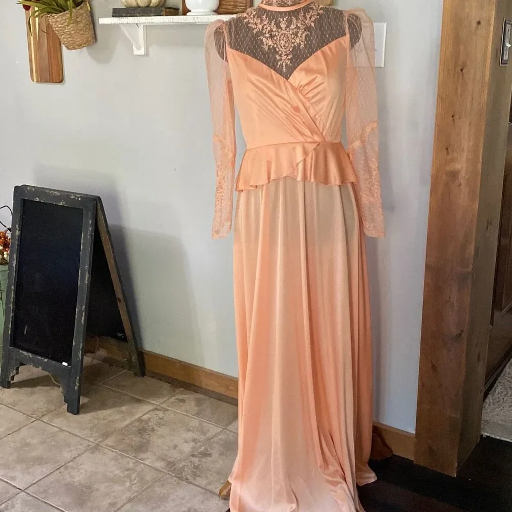Vintage | Dresses | Vintage Handmademaxi Dress Gown Lace Peach Color  Costume Wedding Romantic Appro | Poshmark